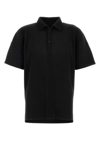 Issey Miyake Ns Black Bascis V-neck Regular-fit Knitted Polo Shirt In Black