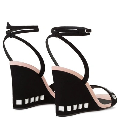 Shop Giuseppe Zanotti - Black Suede Wedge Sandal With Mirrored Studs Brook
