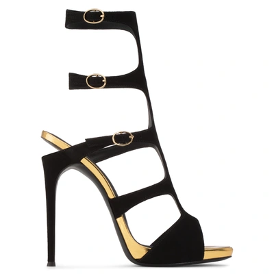 Shop Giuseppe Zanotti - Black Suede Sandal With 5 Straps Renee