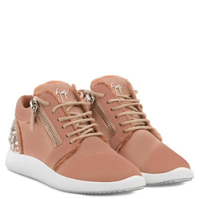 Shop Giuseppe Zanotti - Pink Suede 'runner' Sneaker With Crystals Melly