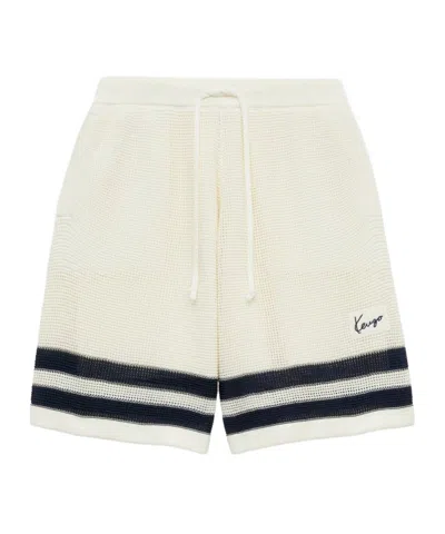 Kenzo Mesh Cotton Shorts Contrast Stripe Hem In White