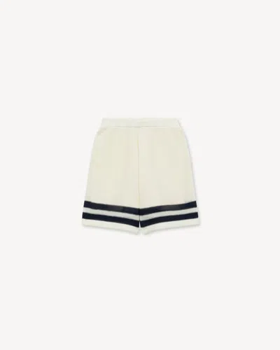 Kenzo Mesh Cotton Shorts Contrast Stripe Hem In White