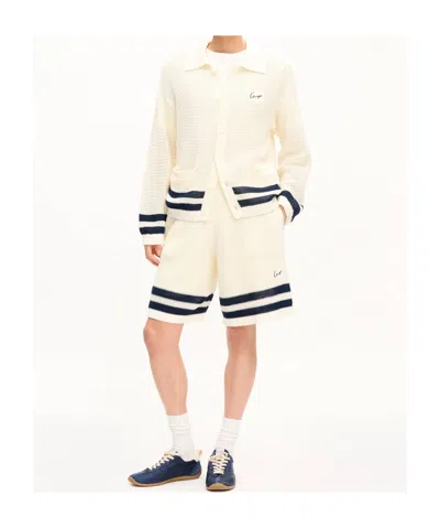 Kenzo Mesh Cotton Shorts Contrast Stripe Hem In White