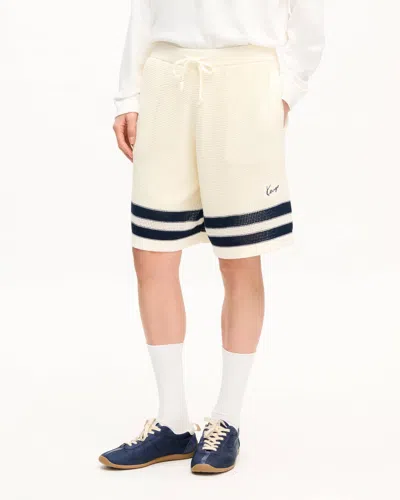 Kenzo Mesh Cotton Shorts Contrast Stripe Hem In White
