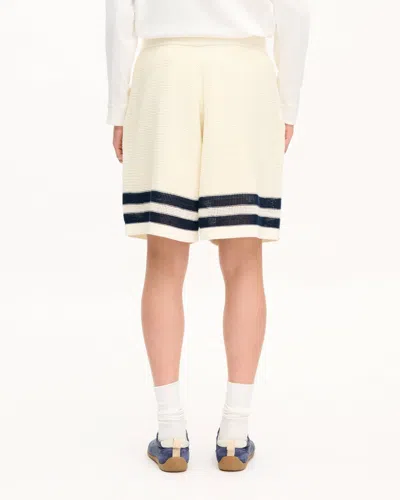 Kenzo Mesh Cotton Shorts Contrast Stripe Hem In White