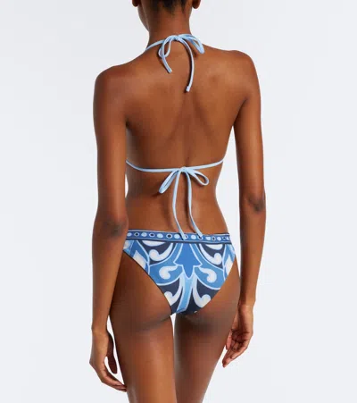 La Doublej Printed Bikini Top In Blue