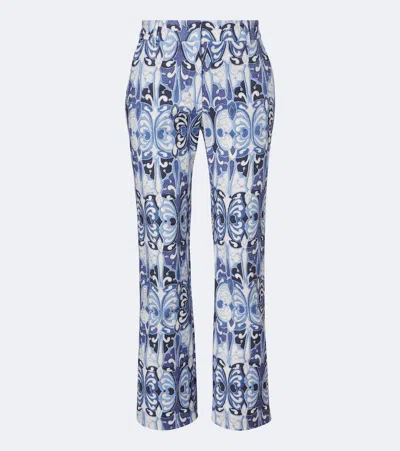 La Doublej 24/7 Printed Cotton Flared Pants In Blue