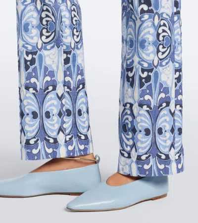 La Doublej 24/7 Printed Cotton Flared Pants In Blue