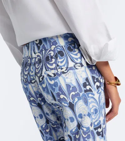La Doublej 24/7 Printed Cotton Flared Pants In Blue