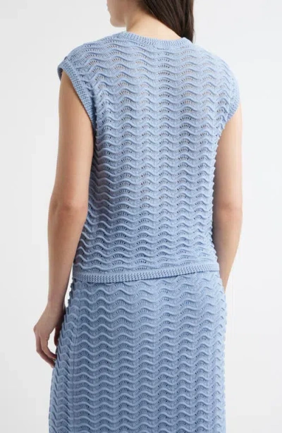 Bernardo Knitted Wave Pointelle Boxy Shell In Blue