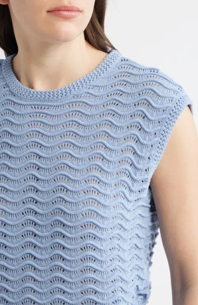 Bernardo Knitted Wave Pointelle Boxy Shell In Blue