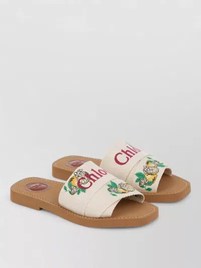 Chloé Mini Ribbons Embroidered Citrus Motif Sandals