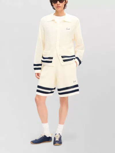 Kenzo Mesh Cotton Shorts Contrast Stripe Hem In White