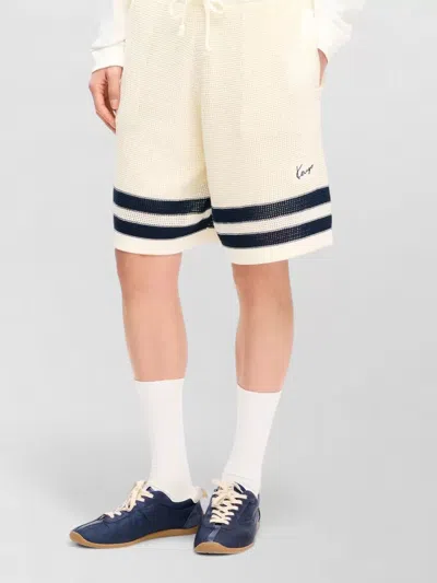 Kenzo Mesh Cotton Shorts Contrast Stripe Hem In White