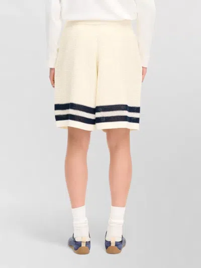 Kenzo Mesh Cotton Shorts Contrast Stripe Hem In White