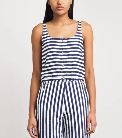 Maje Striped-pattern Button-fastening Top In Blue