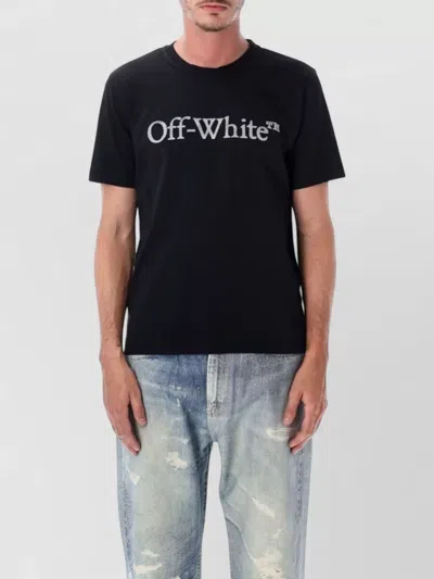 Off-white Black Oversized T-shirt With Contrasting Logo Lettering Print In Cotton Man In Black