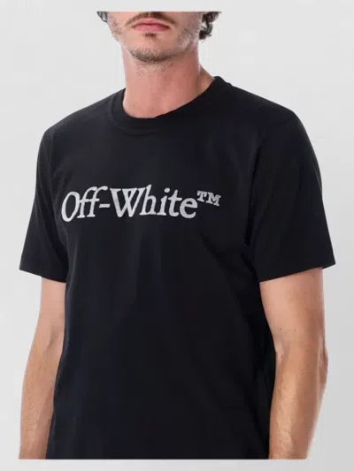 Off-white Black Oversized T-shirt With Contrasting Logo Lettering Print In Cotton Man In Black