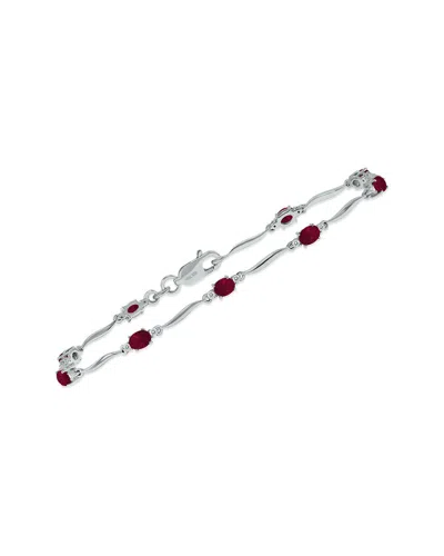 Gemstones Silver 1.59 Ct. Tw. Diamond & Ruby Bracelet In Silver
