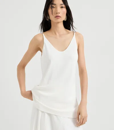 Brunello Cucinelli Sable Silk Crepe Tank Top In White