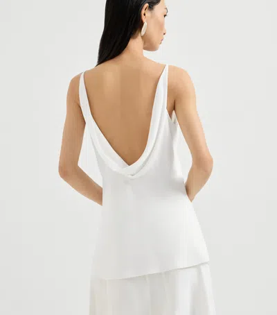 Brunello Cucinelli Sable Silk Crepe Tank Top In White