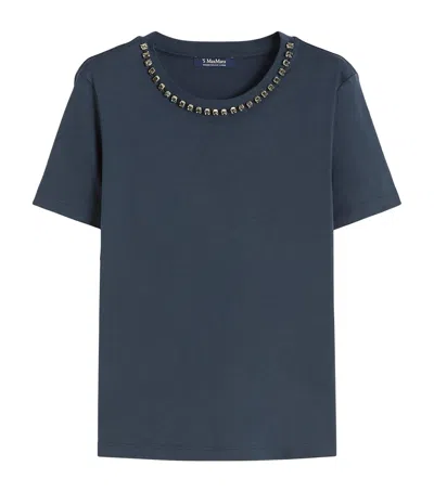 Max Mara Embellished Jersey T-shirt In Blue