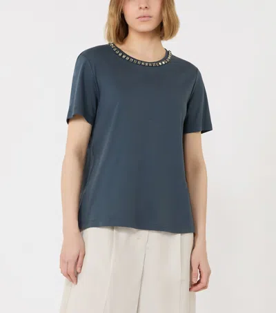 Max Mara Embellished Jersey T-shirt In Blue