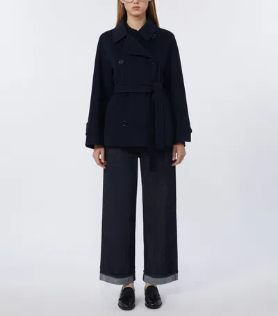 Max Mara Virgin Wool Belted Jacket In Blue