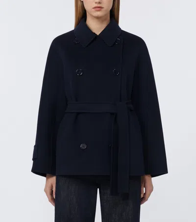 Max Mara Virgin Wool Belted Jacket In Blue