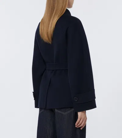 Max Mara Virgin Wool Belted Jacket In Blue