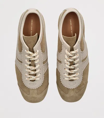 Dries Van Noten Women Beige Low-top Sneakers With Two-tone Lace-up In Suede Woman In Nude