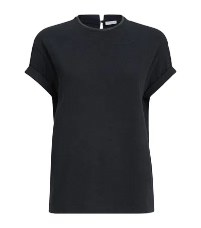 Brunello Cucinelli Stretch Cotton Jersey T-shirt With Precious Faux Layering In Black