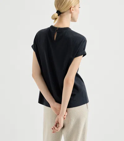 Brunello Cucinelli Stretch Cotton Jersey T-shirt With Precious Faux Layering In Black
