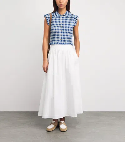 Sandro Paris Gingham Smocked Top In Blue