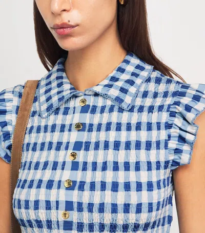 Sandro Paris Gingham Smocked Top In Blue