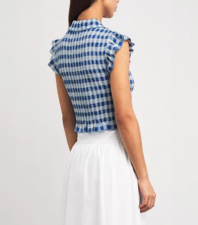 Sandro Paris Gingham Smocked Top In Blue