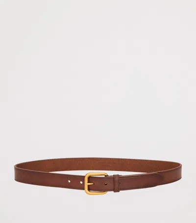Saint Laurent Leather Rectangular Buckle Belt In Beige