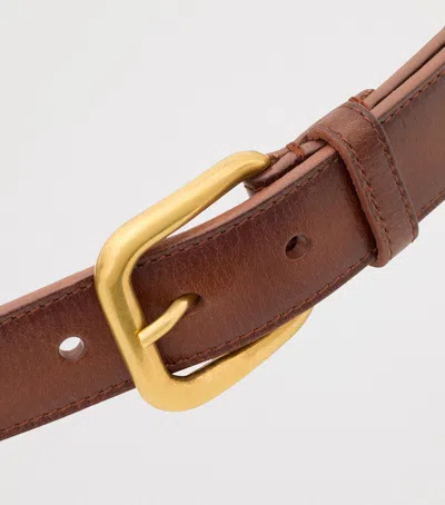 Saint Laurent Leather Rectangular Buckle Belt In Beige