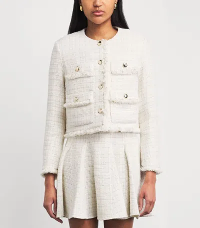 Maje Tweed Cropped Jacket In White