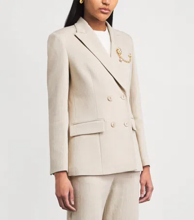 Maje Double-breasted Blazer In Beige