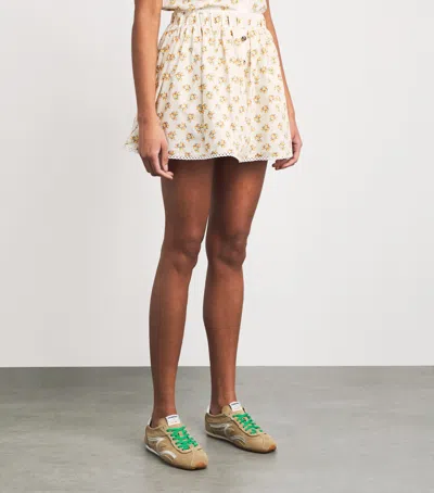 Maje Printed Button-front Mini Skirt In Yellow