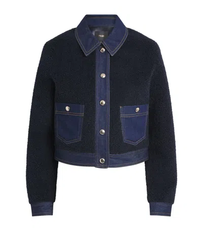 Maje Denim-trim Shearling Jacket In Black