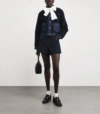 Maje Denim-trim Shearling Jacket In Black