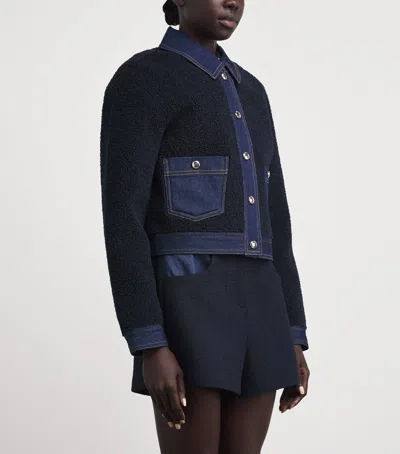 Maje Denim-trim Shearling Jacket In Black