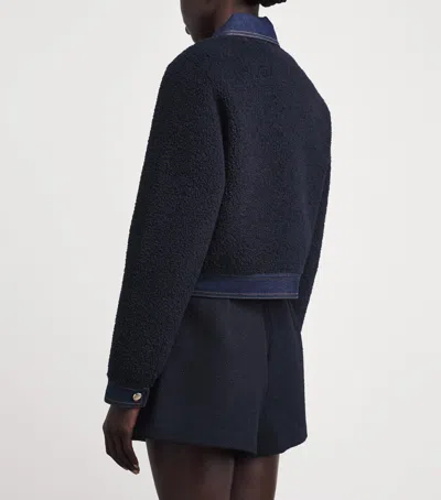Maje Denim-trim Shearling Jacket In Black