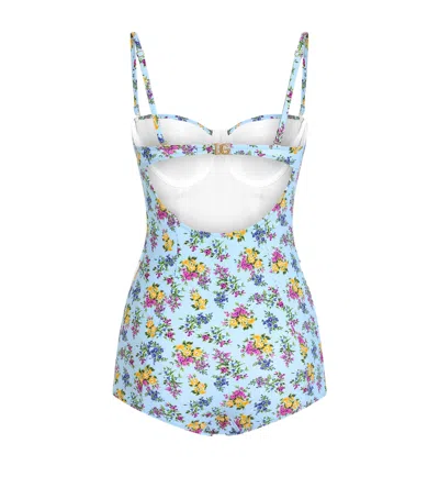 Dolce & Gabbana Small Floral-print Balconette One-piece Swimsuit In Blue