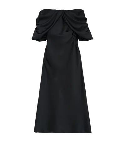 Alexander Mcqueen Off-the-shoulder Draped Satin Midi Dress In Black