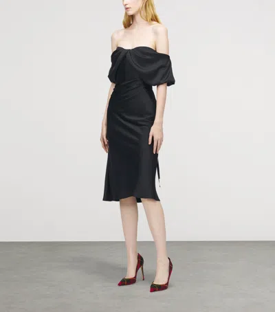 Alexander Mcqueen Off-the-shoulder Draped Satin Midi Dress In Black