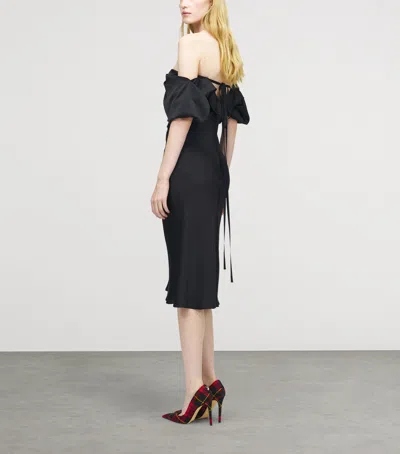 Alexander Mcqueen Off-the-shoulder Draped Satin Midi Dress In Black