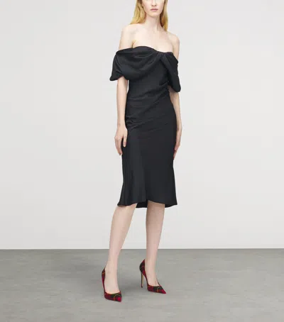 Alexander Mcqueen Off-the-shoulder Draped Satin Midi Dress In Black